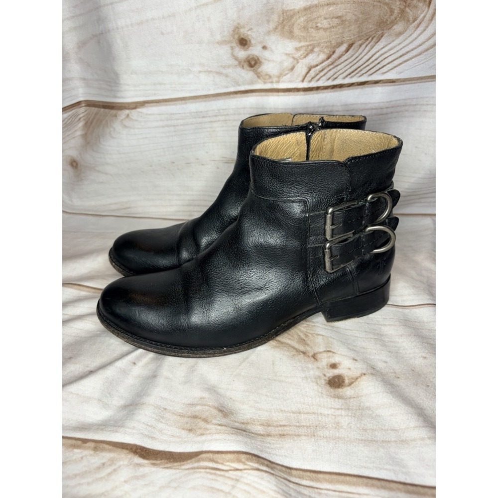 Frye Veronica Harness Ankle Boots Womens 8.5 B Black Leather Buckle Moto Mexico